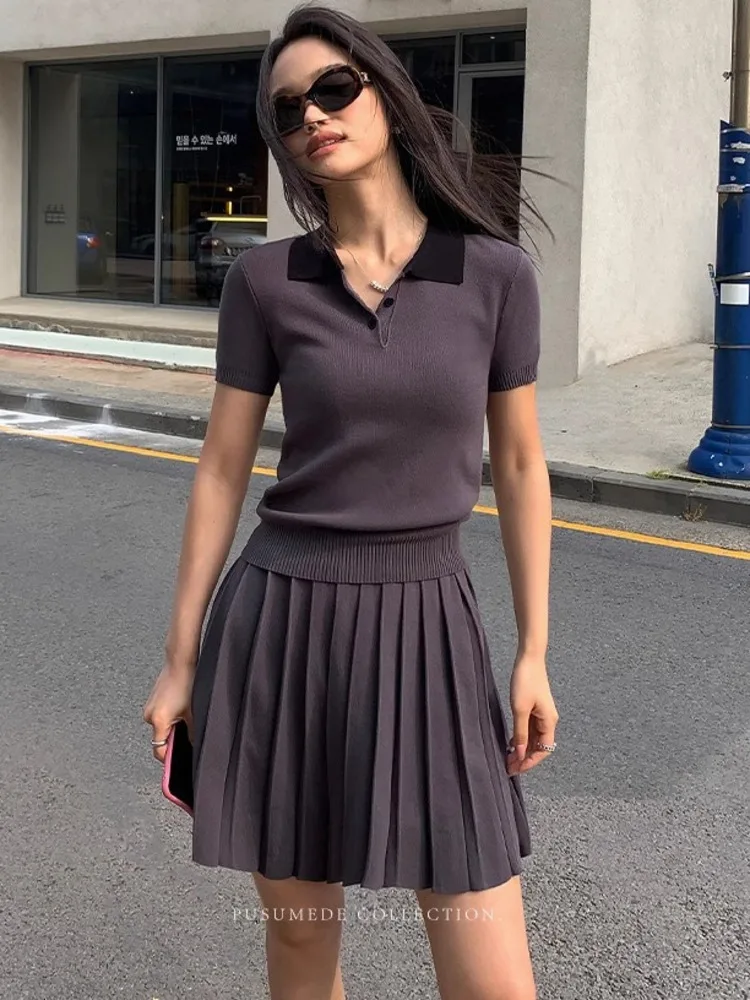 

Новинка 2023 года, одинаковые комплекты, летние топы с короткими рукавами, плиссированная юбка, костюм, комплект из 2 предметов, женский наряд, conjuntos femininos elegantes