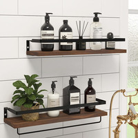 2 Tier Wall Mounted Floating Shelves Organizer With Metal Guides Towel Rack For Bedroom Bathroom Living Room Decor