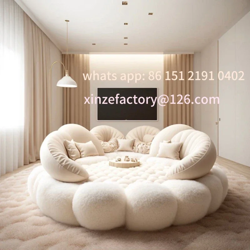 Customizable European Round Soft Bed Frame  Full Master Bedroom Hotel Create Bed King Size Fashionable Modern