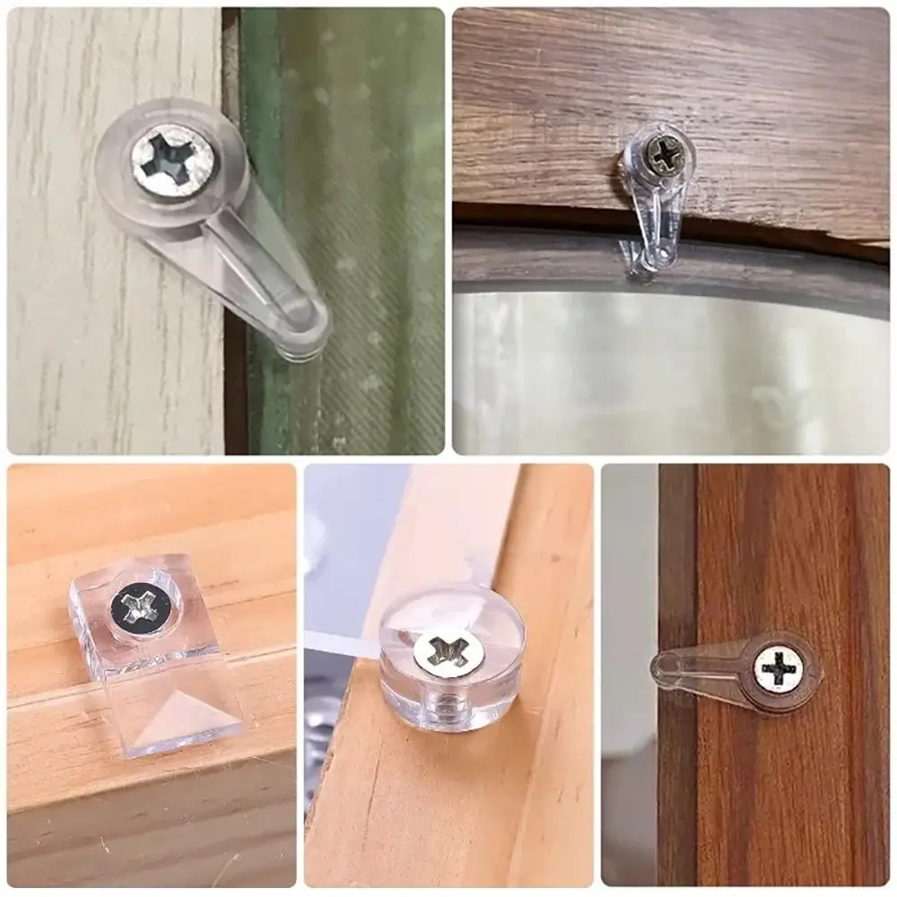 100Pcs Durable with Screws Glass Fixing Clip Kit Plastic Clear Mirror Holder Clip Glass Retainer Clip Cabinet Doors Windows