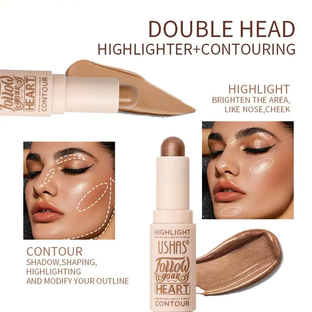 2 IN 1 Shimmer Bronzers Contour Stick Waterproof Multi-purpose Highlighter Shaping Shadow Face Modify Concealer Pen