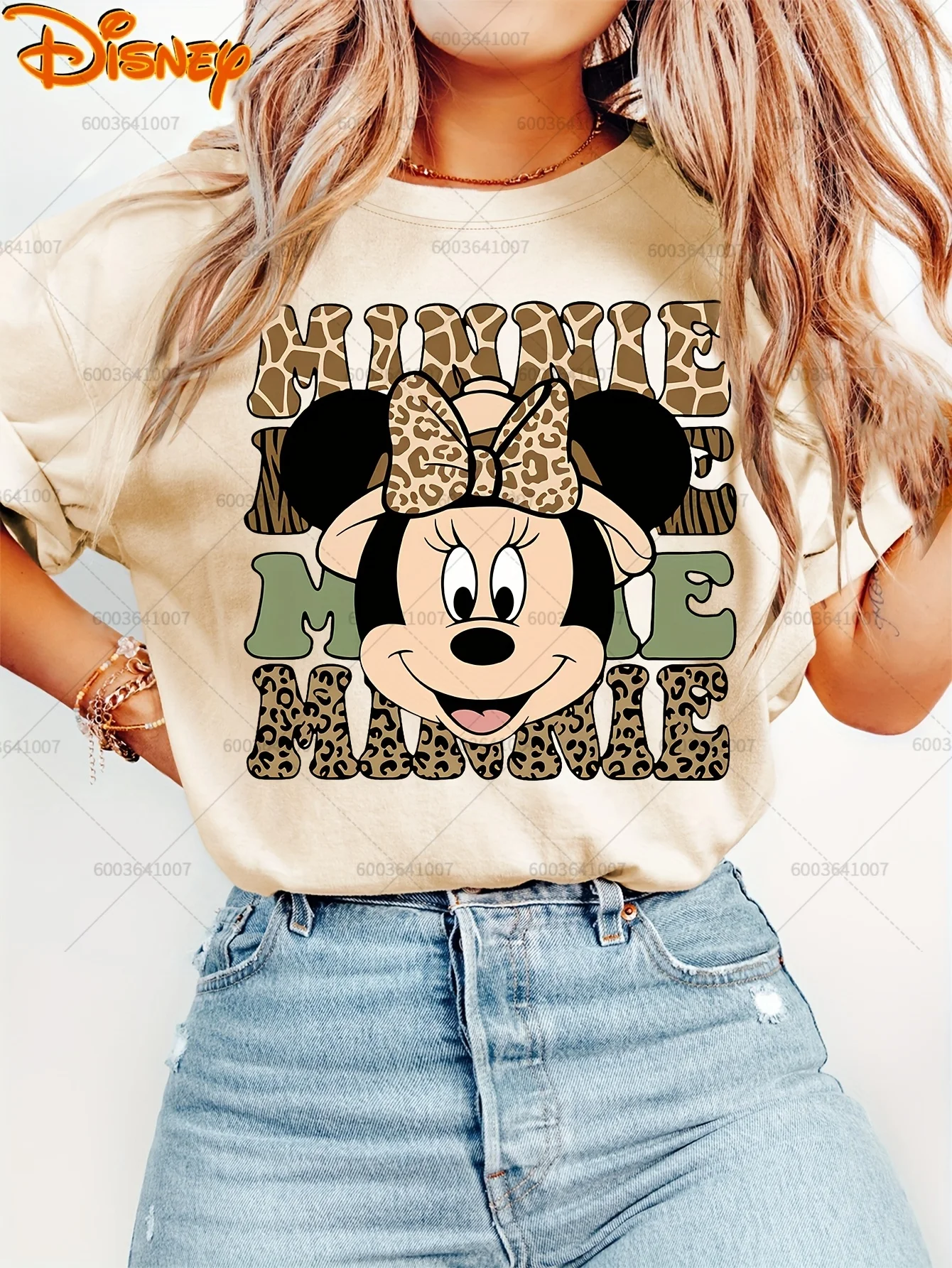 ديزني ميني ماوس ليوبارد القوس المرأة الرجال القطن تي شيرت المحملة للجنسين قصيرة الأكمام المعتاد زوجين عادية الشارع الشهير قمة الموضة