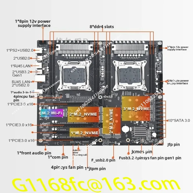 X99X Dual PLUS Motherboard LGA2021-3 Processor DDR4 Memory 6PCIE Graphics Card Slot