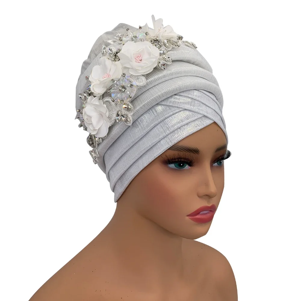 

Already Made Wedding Geles Female Head Wraps with Diamond Flower 2024 New African Women's Turban Cap Nigeria Auto Gele Headtie