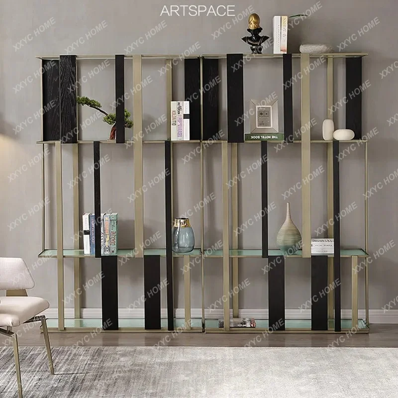 bookcase floor-to-ceiling living room stainless steel bookshelf multi-layer light luxury metal display shelf