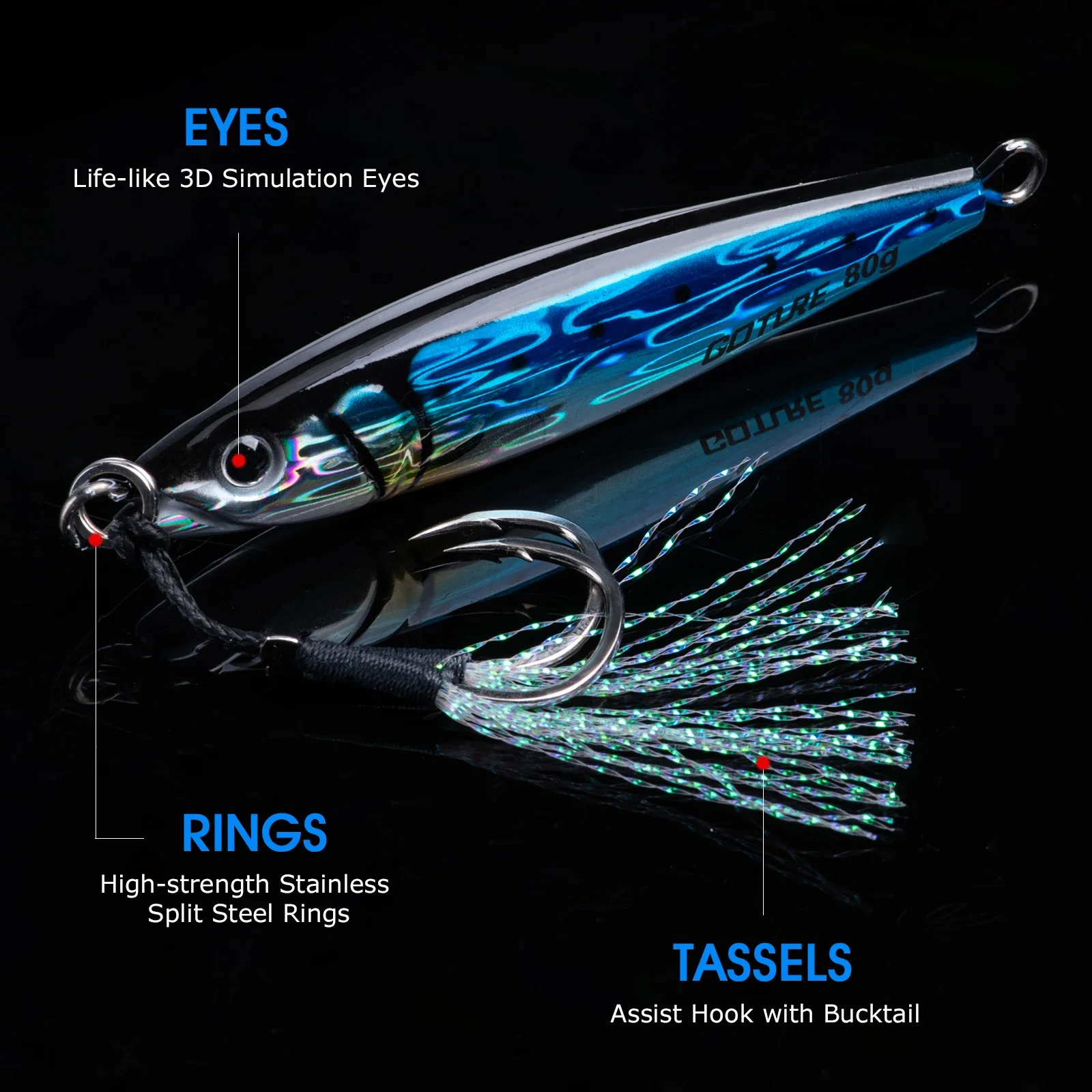 Goture 30g 40g 60g 80g 100g 150g Metal Jigs Lures 3D Large Sea Fishing Lure Sinking Jigging Lure Saltwater Boat Artificial Bait