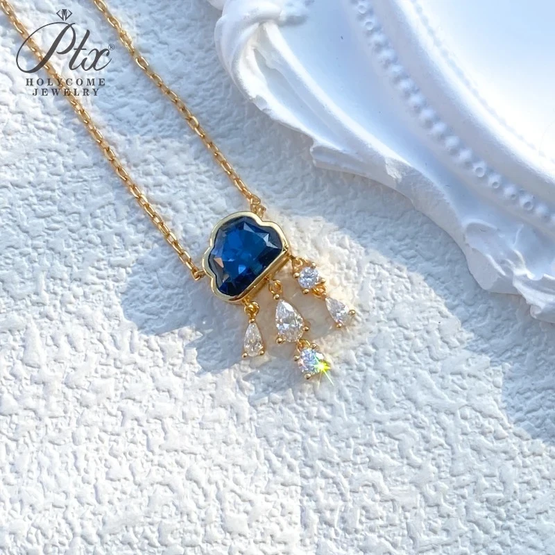 Cloud Pendant Necklace Lab Grown Moissanite Vivid Blue Color VVS1 Clarity 925 Sterling Silver Chain Christmas Gifts Jewelry