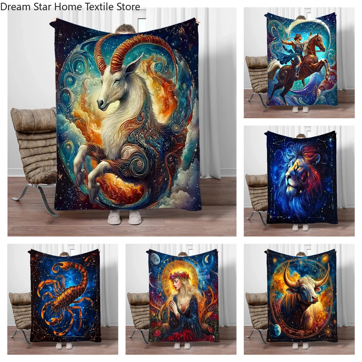 

12 Constellation Blanket Flannel Children Warm Soft Blankets for Sofa Bed Cover Blanket Suitable for Birthday Souvenir Gifts