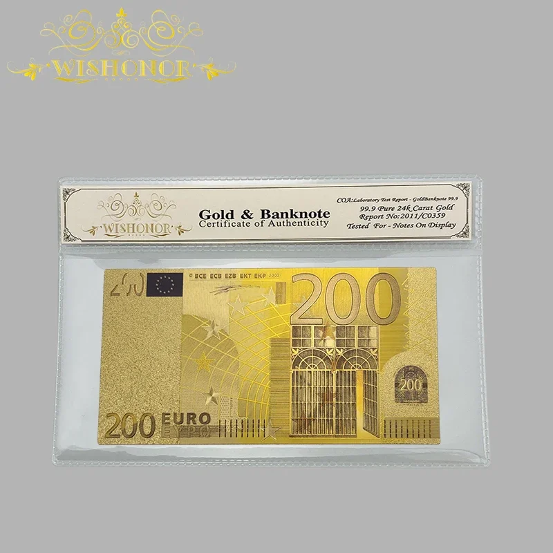 Wholesale Color Euro Banknotes 20 Euro Banknote in 24k Gold Plated With Plastic COA Frame For Gifts and Collection