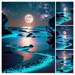 FULLCANG Diy 5D Diamond Painting Moonlight Sea Scenery Full Rhinestone Arts Mosaic Embroidery Night Landscape Wall Decor FG2211