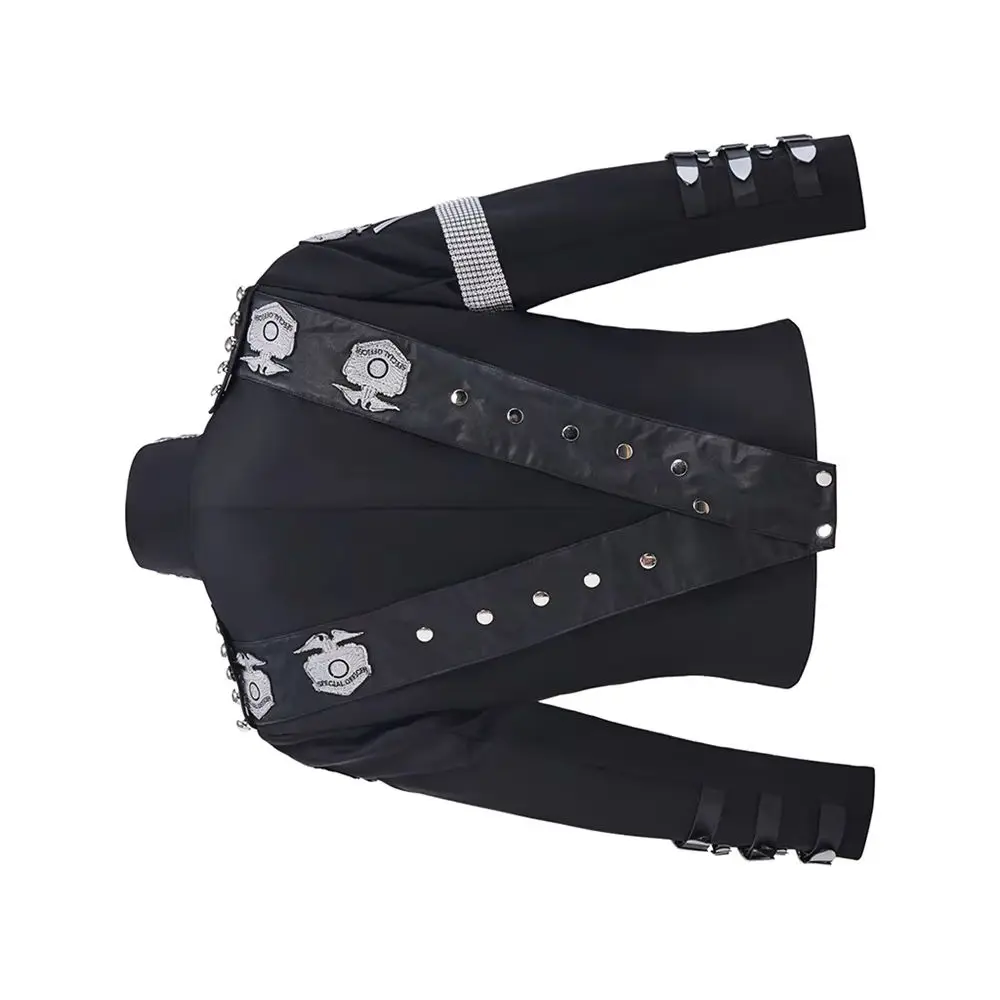

Impersonator MJ Cosplay Costumes Singer BAD Concert Performace Jacket Mens Gothic Steam Punk Top Coat