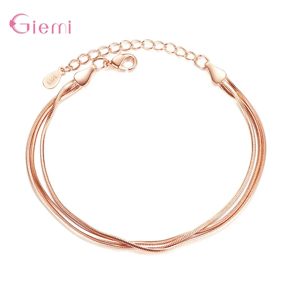 Fashion Popular 925 Sterling Silver Multi Layer Snake Chain Bracelet for Women Girl Birthday Gift Trendy Jewelry Ornaments