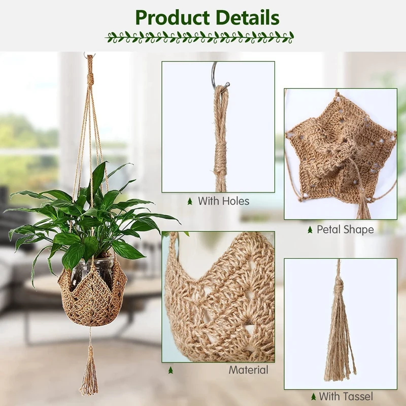 Plant Hanger, Jute Hanging Planter , Handmade Wall Hanging Pot Planters For Indoor Outdoor(Pot NOT Include), 2 Packs