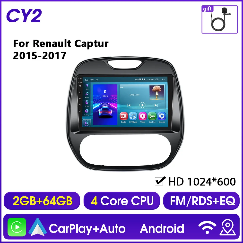 Hikity 2Din Carplay Autoradio Voor Renault capturr 2015-2017 Niet voor spooin Multimedia Speler Android Auto GPS Bluetooth RDS DSP - afbeelding 1
