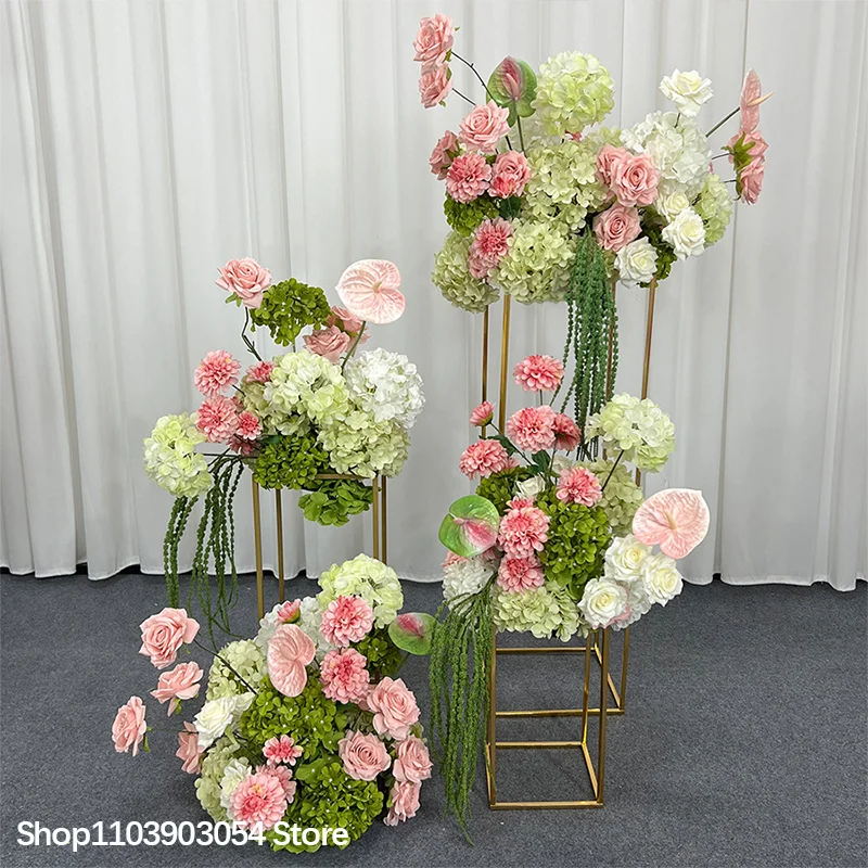 Rosa-grünes Hortensien-Anthurien-Blumenarrangement Luxuriöse Hochzeitstischdekoration Künstliche Blumen Deko-Blumen für Empfang – Detail 8