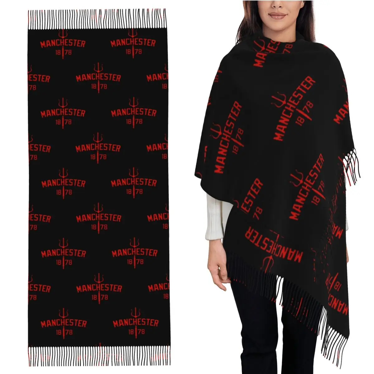 

Devils Of Manchester, Manchester Is Red Scarf Tassel Scarves Women Soft Warm Shawls and Wraps Long Fall Winter Shawl Wrap