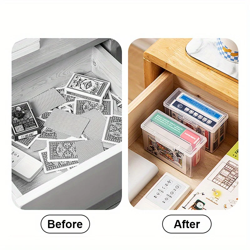 Durable Transparent PP Storage Box With Lid, Compact Card Case for Jewelry Sticker Poker Game Card Drawer Organizer