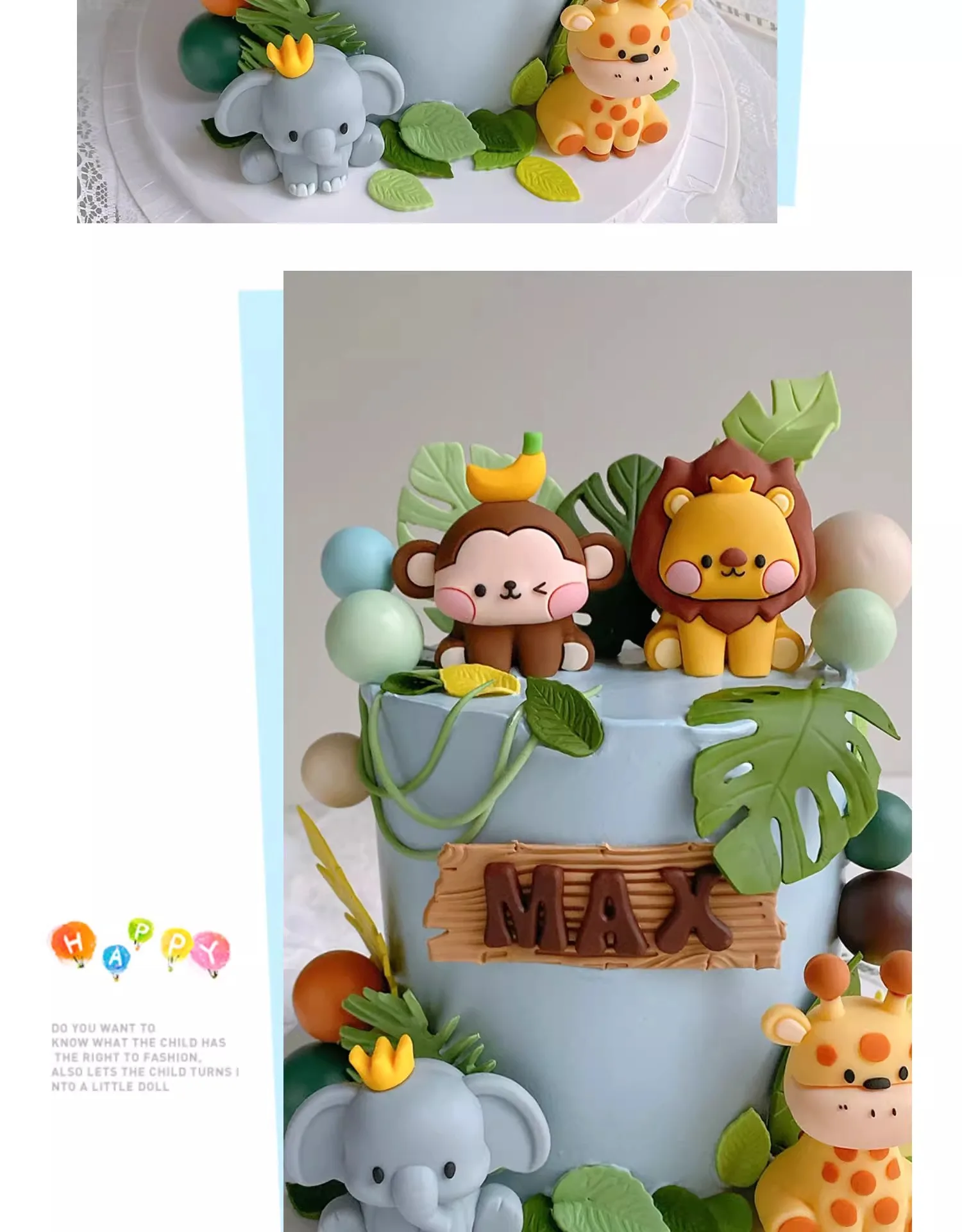 Dschungeltiere Kuchendeckel Safari Kinder 1. Geburtstag Party Kuchendekorationen Zootiere Löwe Elefant Giraffe Babyparty Dekor – Detail 3