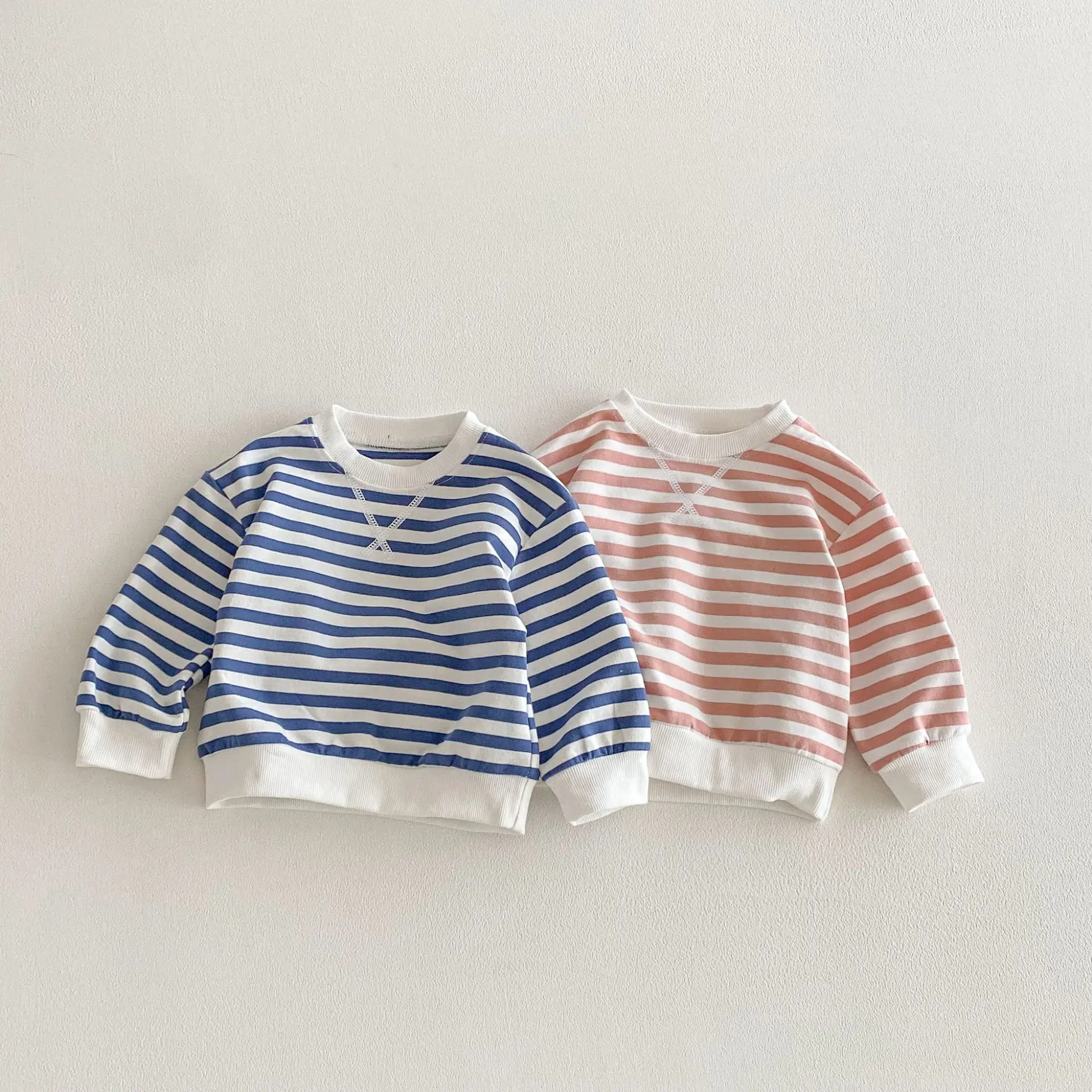 

2026 Spring New Children Long Sleeve Sweatshirt Girls Cotton Tops Toddler Boys Casual Striped Pullover Kids Clothes