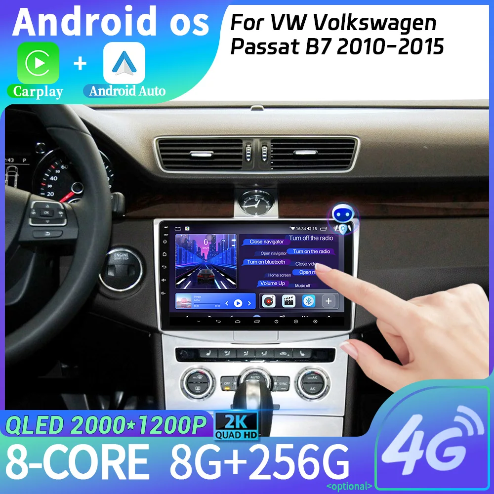 

Wireless Carplay Stereo Screen Car Radio Multimedia Navigation Android 14 For VW Volkswagen Passat B7 2010-2015 Head Unit 2DIN