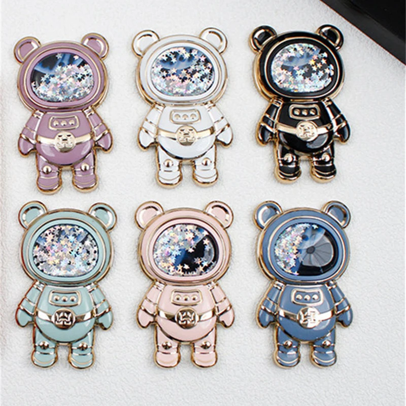 Cartoon Space Bear Glitter Liquid Quicksand Handy Griff Ständer Halter Astronaut Telefon Ständer