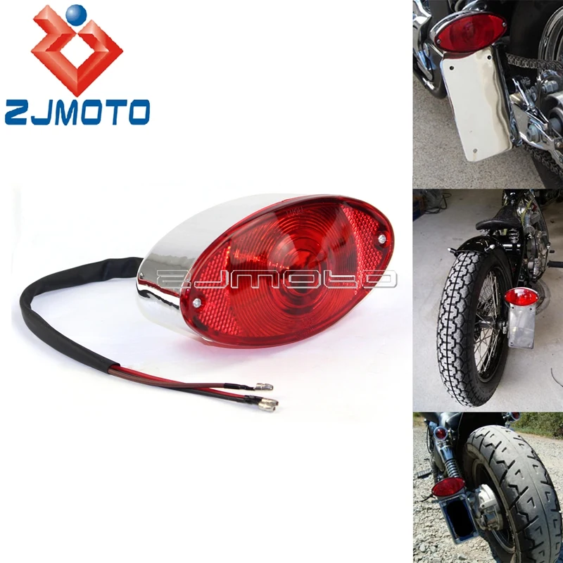 Red Lens Universal Cat Eye Custom Motorcycle Brake Stop Tail License Running Bulb Light For Bobber Chopper Cafe Racer Rear Light