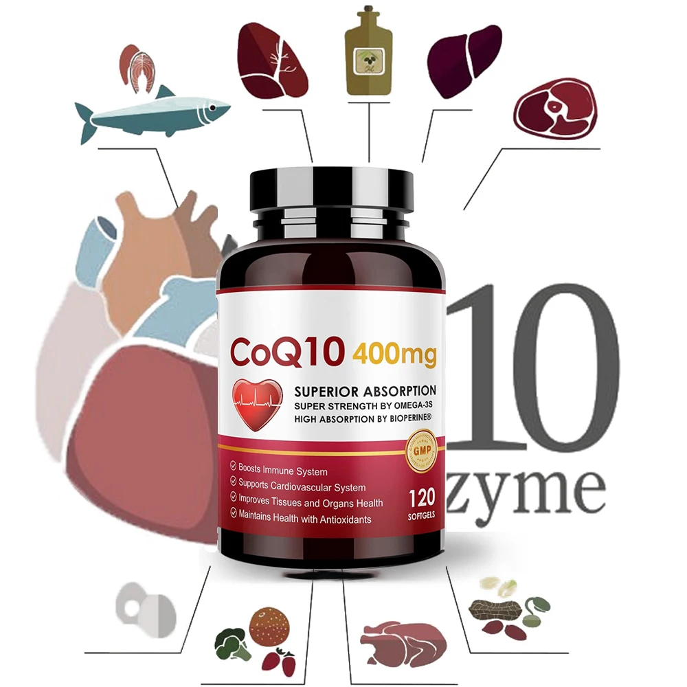 Coenzyme CoQ10-400mg-Softgels Supplement with PQQ, BioPerine & Omega-3, Powerful-Antioxidant, Support Heart & Energy-Production