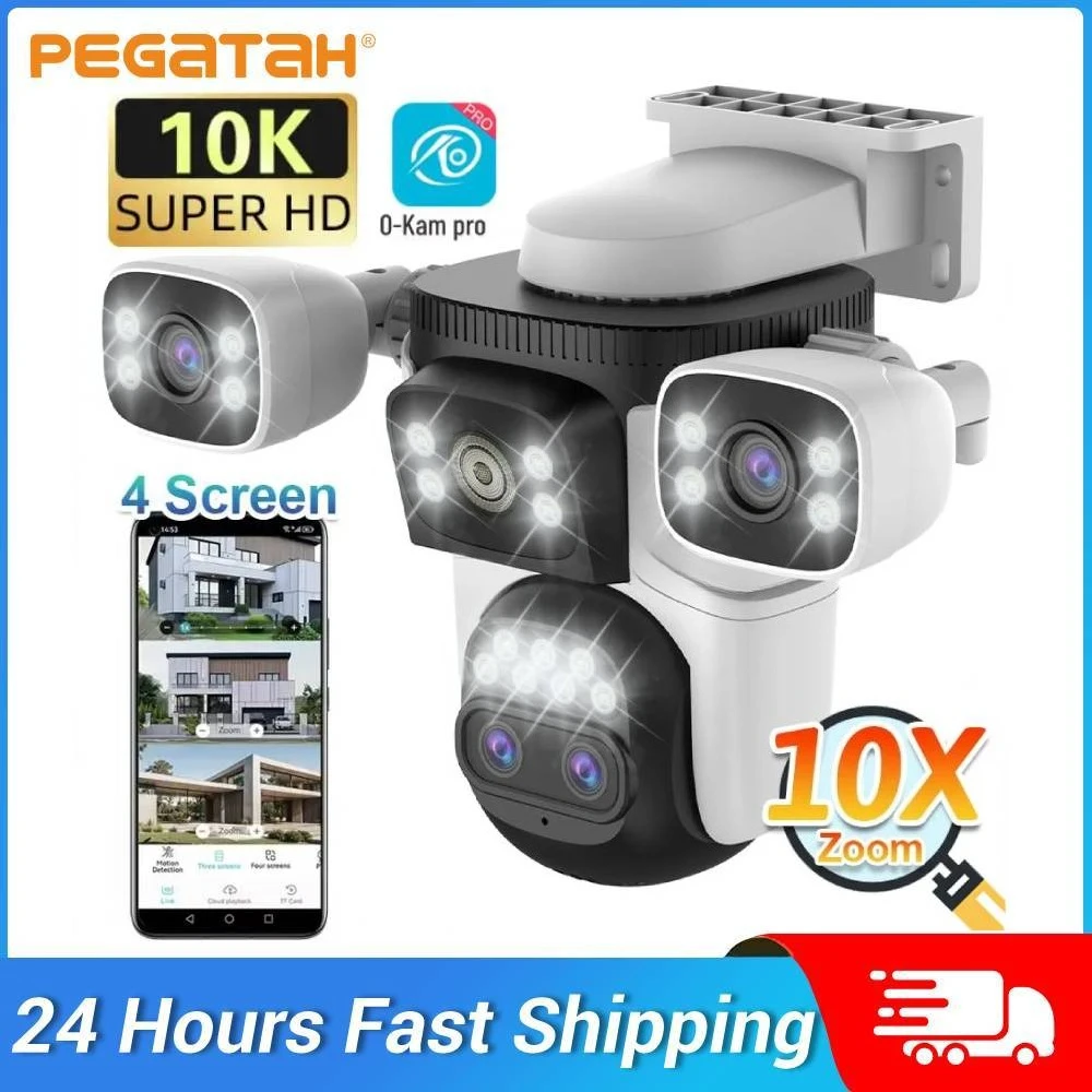 

PEGATAH 20MP 10K 10X Zoom Four Screens WiFi IP Camera Wireless Outdoor Four Lens PTZ Human Auto Tracking Surveillance Cameras