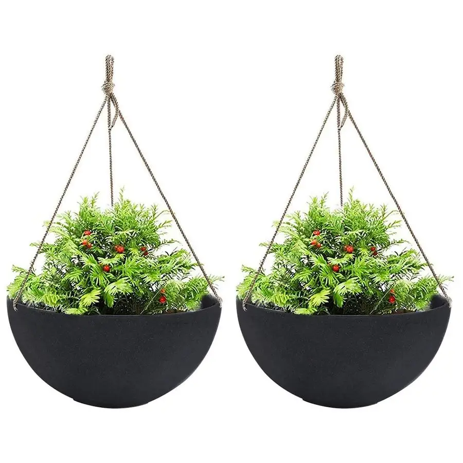 

JOLIE MUSE Hanging Planters for Outdoor Plants, Large Hanging Planter with Drain Holes, Black Hanging Flower Pots 13.2 Inch, Set
