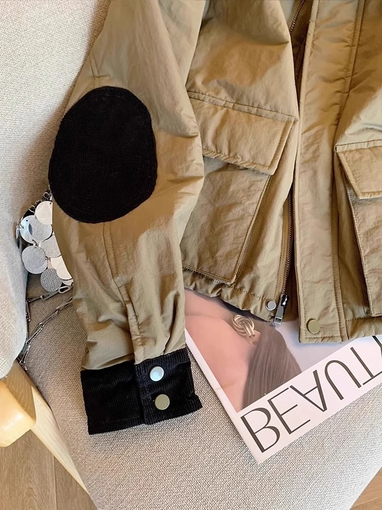 

Ele ort Quilted Cotton Jaet Ne Coat Fem with Big ket Autumn Winter Casual Faion Trend Outerwear