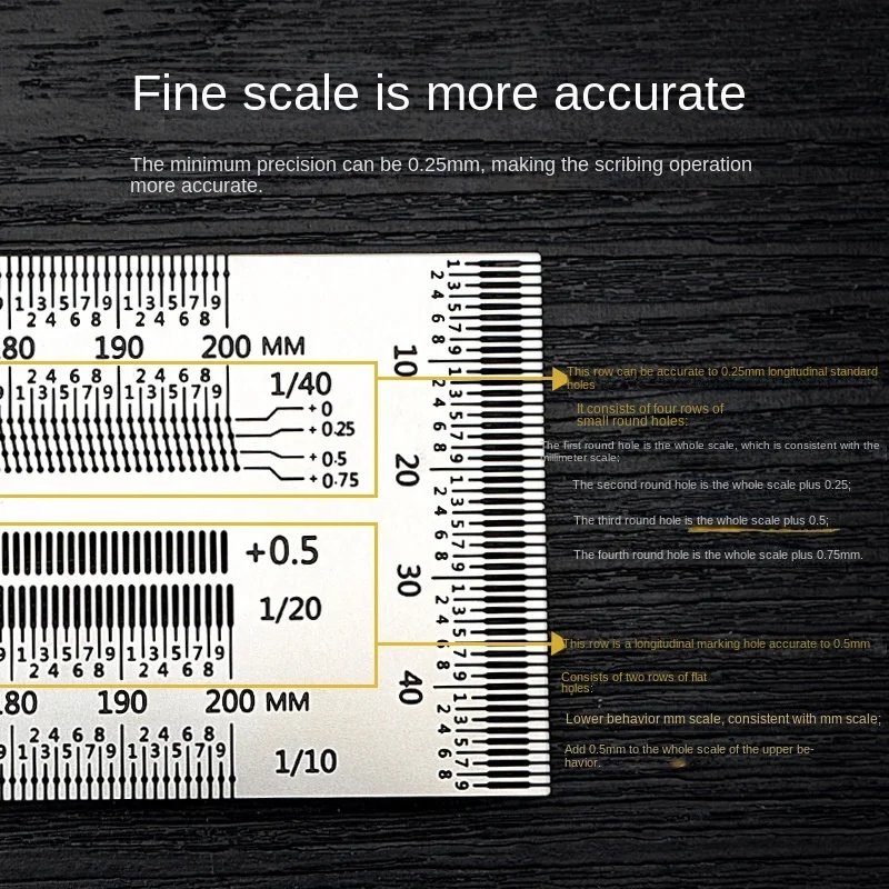 Stainless Steel High-Precision Scale Ruler T-Type Hole Ruler Woodworking Scribing Mark Line Gauge Carpenter Measuring Tool