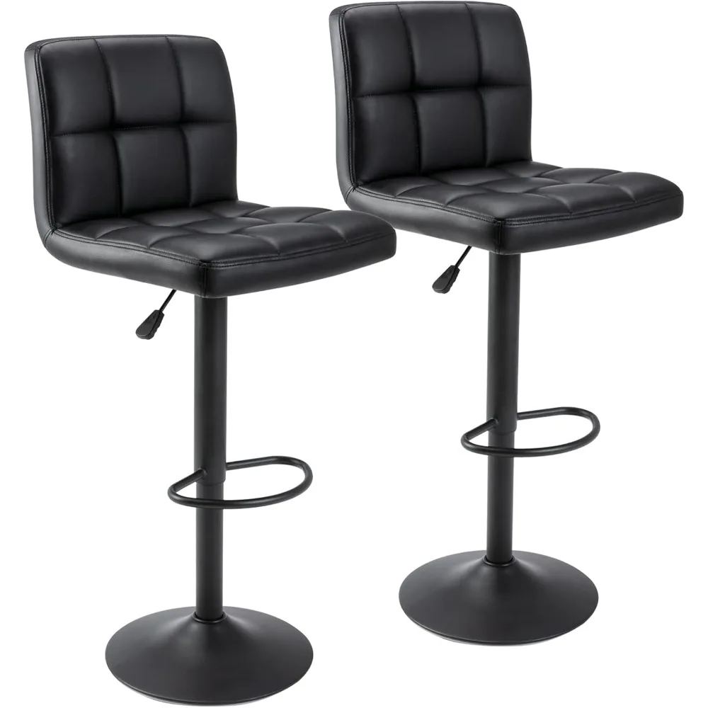 Leather Square Bar Stools, Modern Adjustable Swivel Barstools with Back, Armless Airlift Counter Height