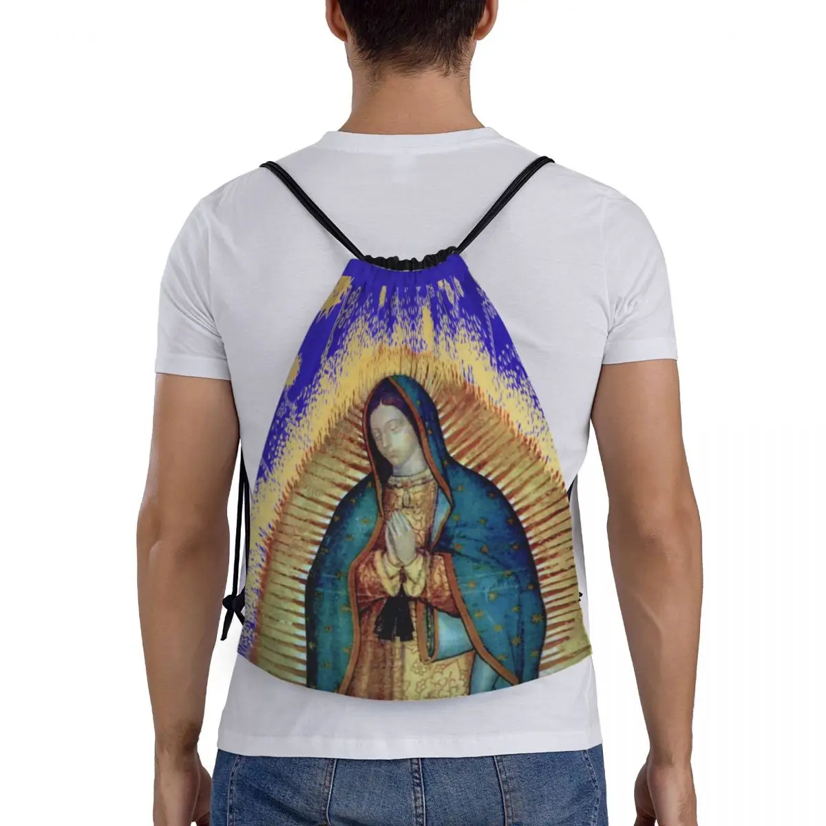 Custom Our Lady Of Guadalupe Mexican Virgin Mary Mexico Tilma borse con coulisse donna uomo zaino leggero per palestra sportiva