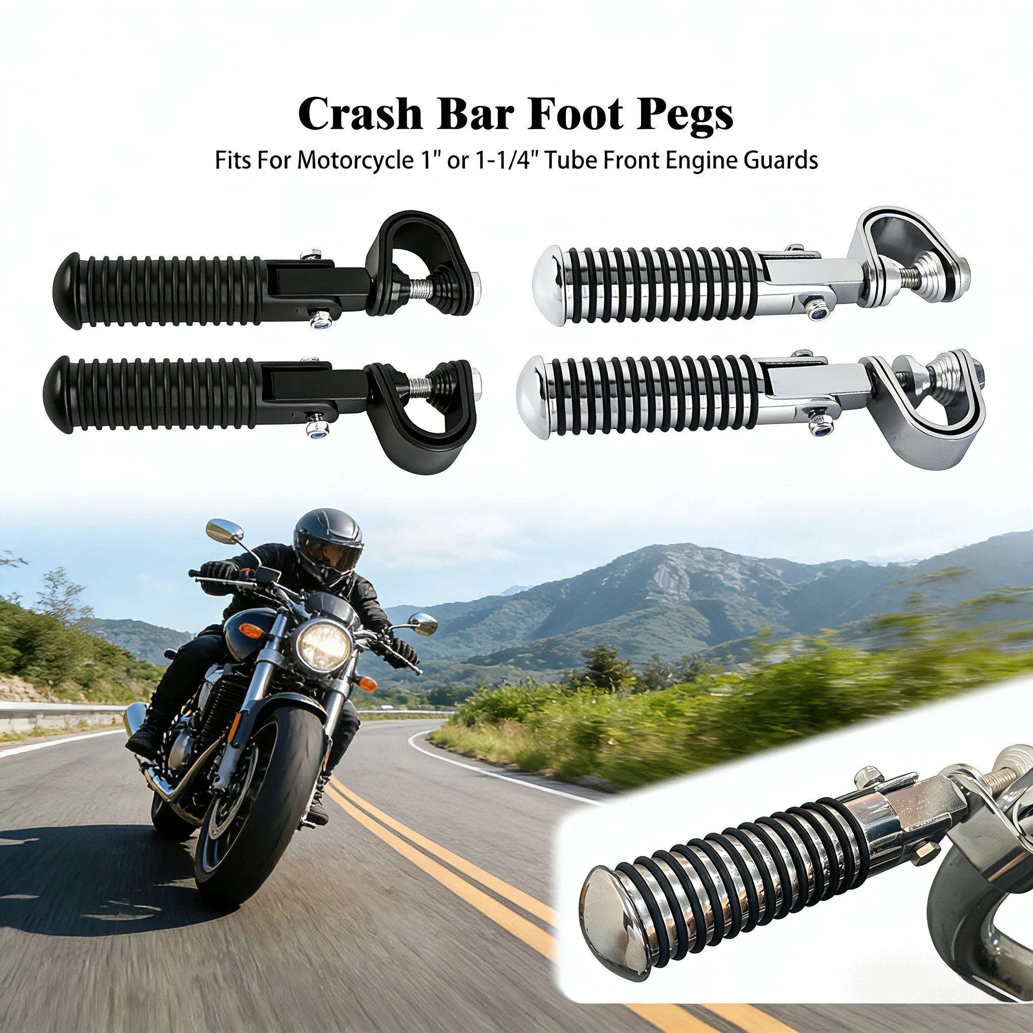 

Universal 1" 1.25" Motorcycle Highway Pegs Foot Pegs Engine Guard Footrest for Harley Softail Touring.