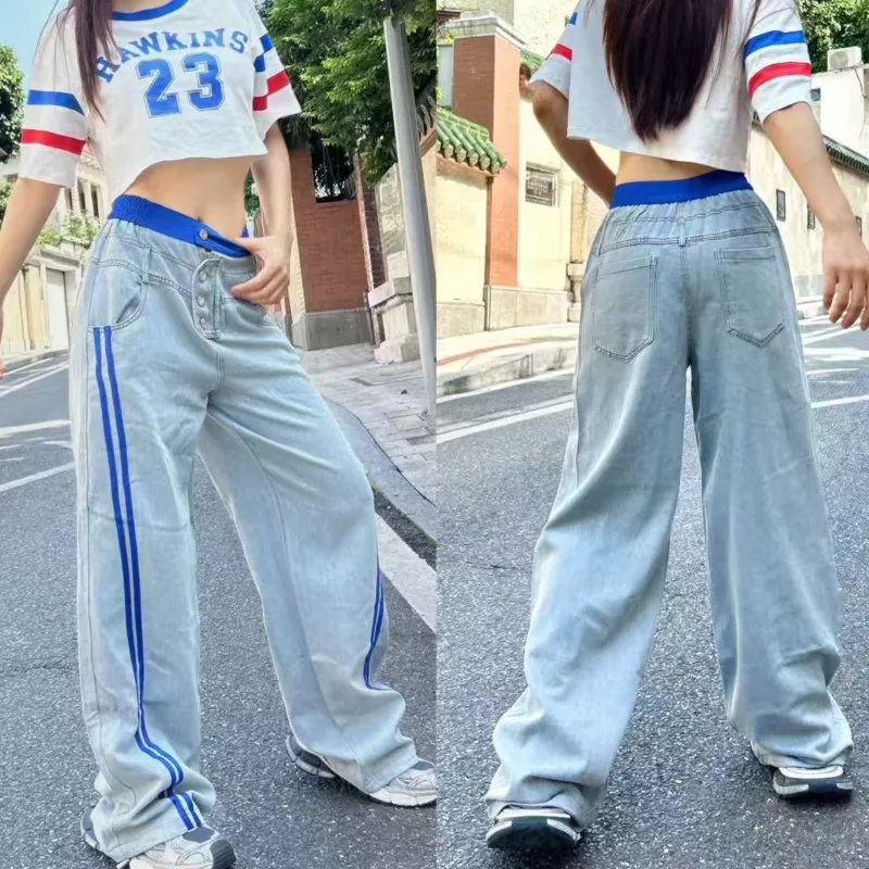 ANJY Autunno Nuove Donne Alla Moda Jeans Patchwork Denim Tasche di Colore a Contrasto Streetwear Elegante Elegante Y2K Chic Pantaloni Casual A9990