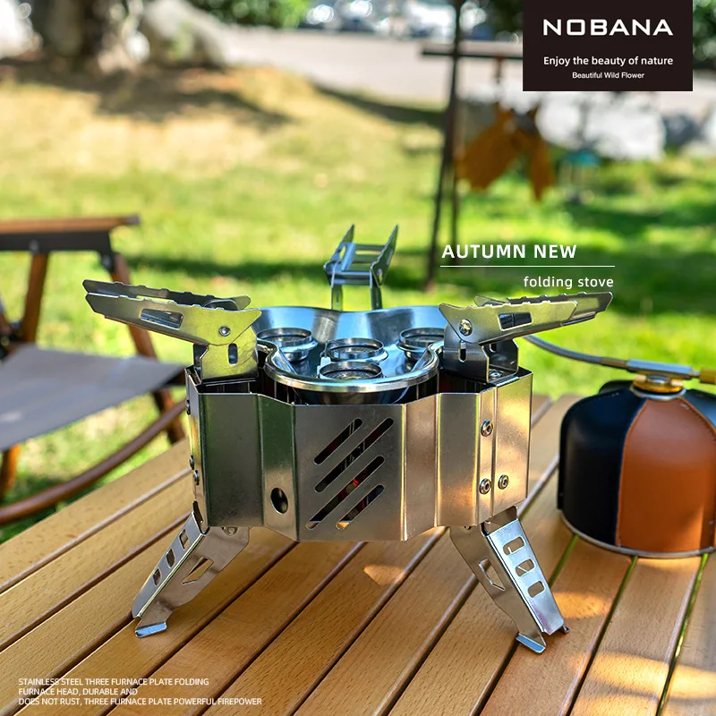 Portable High-power Gas Stove for Camping, Strong Fire, Outdoor Cooking, Foldable Split Burner, Windproof, 3 Head