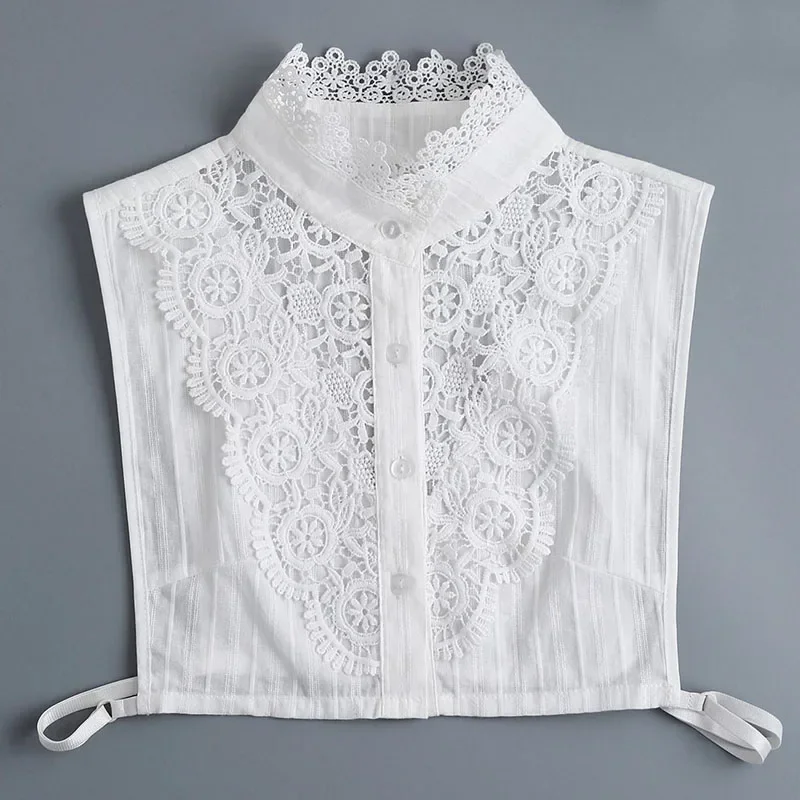 Hollow out Fake Collar for Women's White Blouse Vintage Solid Detachable Shirt Collar False Lapel Blouse Top Accessory