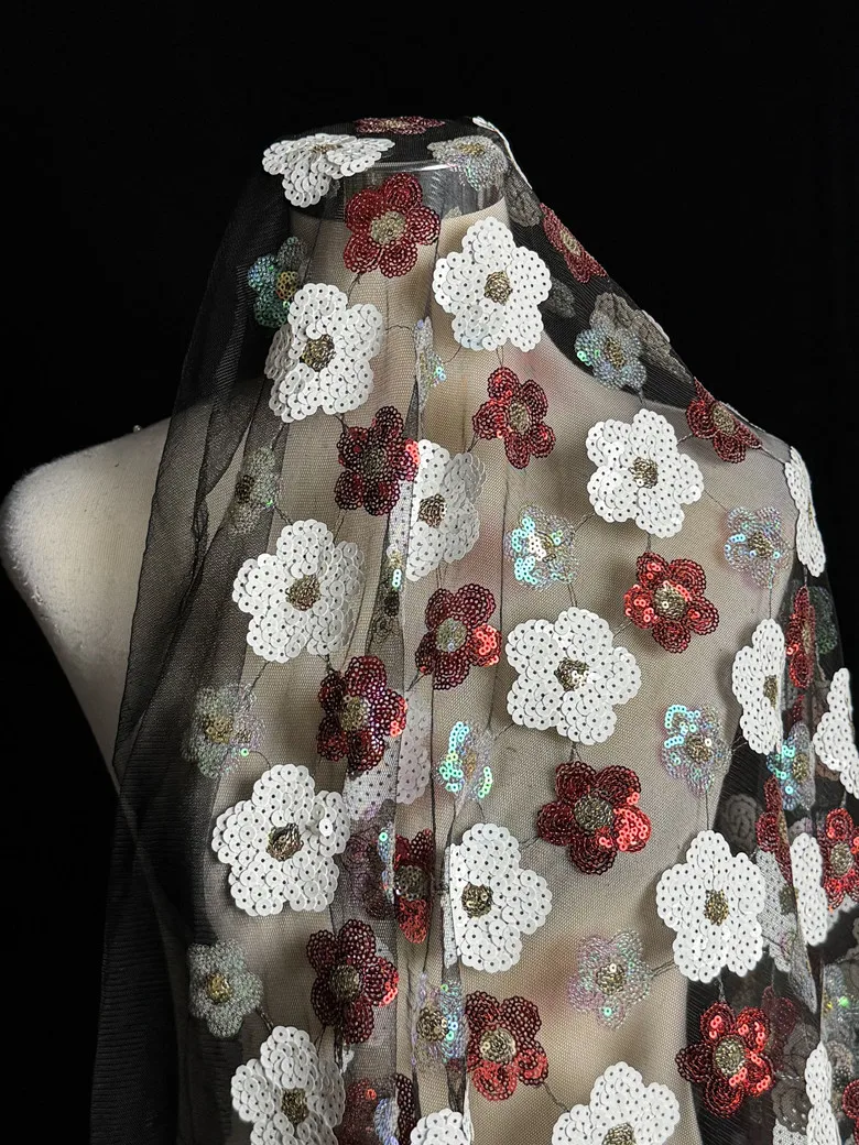 

1 ярд DIY свадебное платье дизайнерские ткани для одежды 3D большая ткань с блестками и цветком сливы