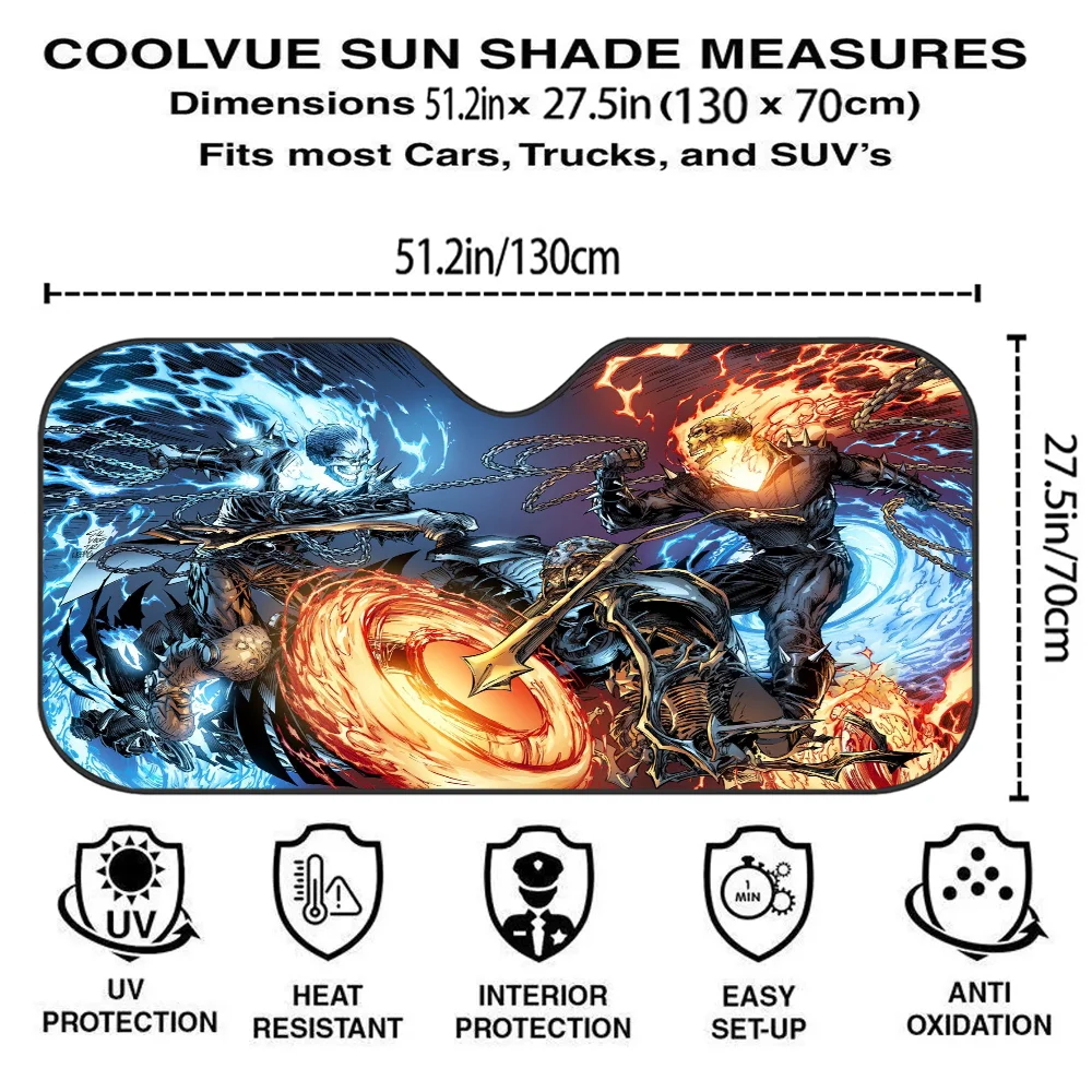New Horror G-ghost Rider Car Windshield Funny Sun Shade Foldable UV Ray Sun Visor Protector Sunshade For Front Window view 5