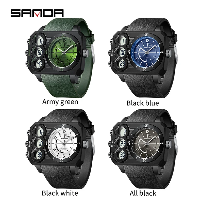 SANDA 6237 Big Dial Multi functional Waterproof Night Light Alarm Clock Sports Outdoor Silicone Strap Watch Men's montres hommes image 6