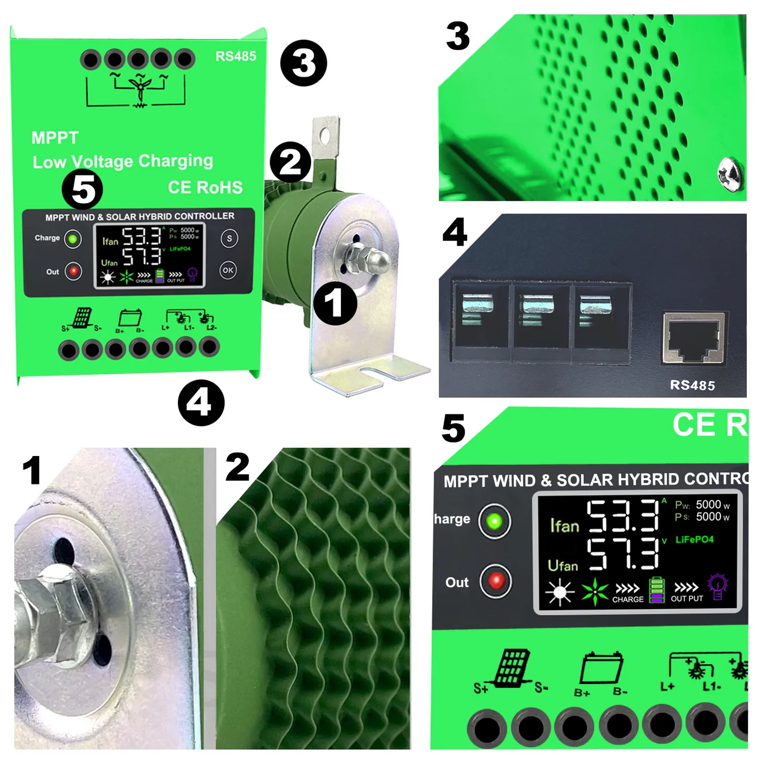 Contrôleur de charge MPPT, 5000W, 4KW, système hybride solaire et éolien, 12V, 24V, 48V, appareil ménager automatique, Sotchi pour usage domestique, éolienne