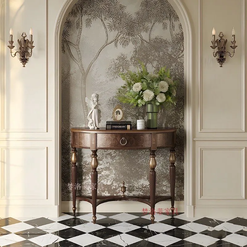 HYS American solid wood entrance table French retro corridor partition entrance entrance table Modern simple wall table