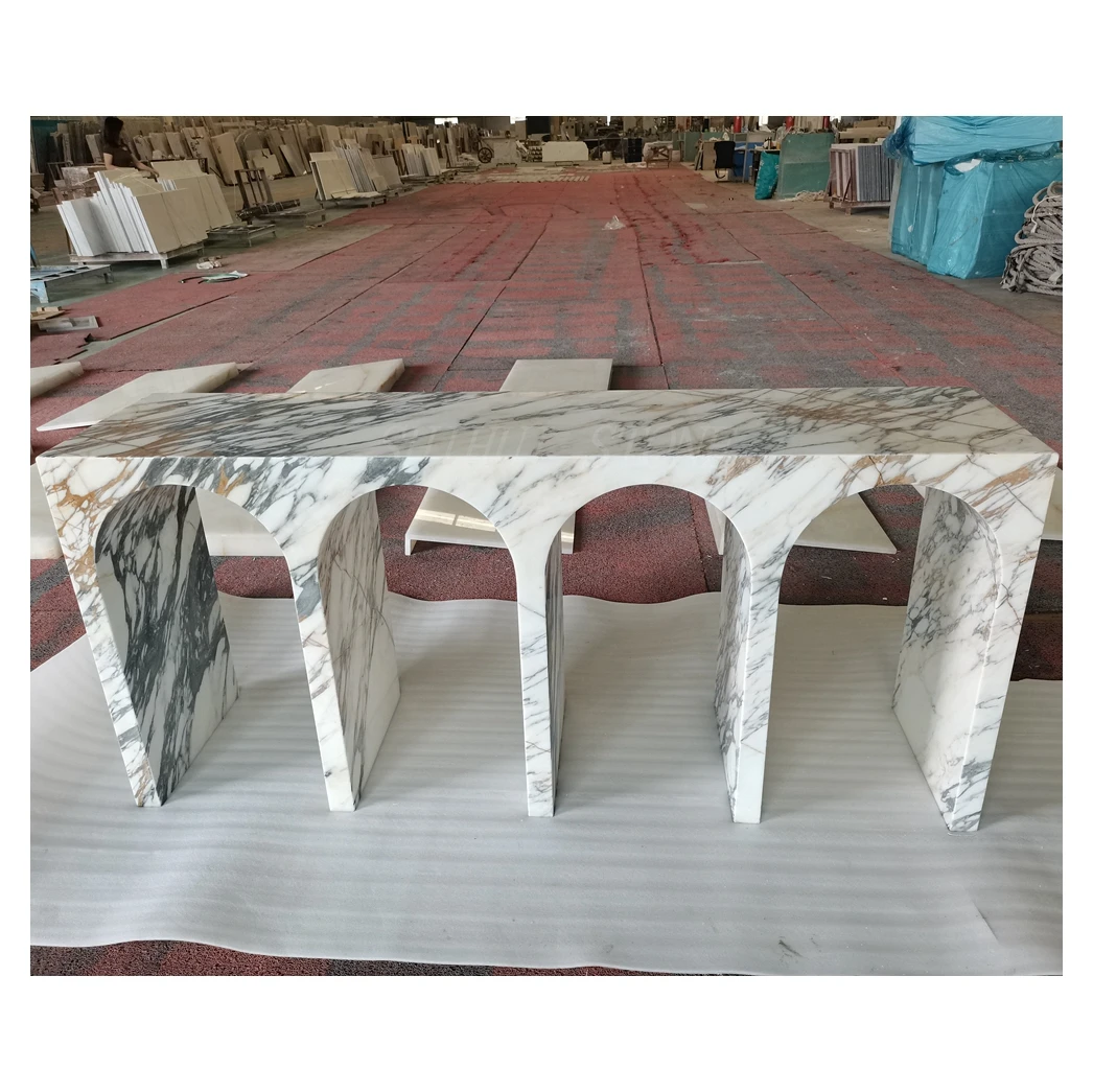 Custom Design Arch Shape Large Italian Arabescato Marble Console Entry Table for House Decoration Luxury Marble Console Table