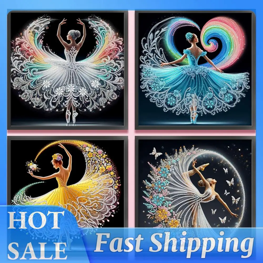

4PCS Dancing Girl Special Shaped DIY Partial Drill Diamond Art Kit for Adults Home Wall Decor Diamonds Dots Gem Art Kits 30x30cm
