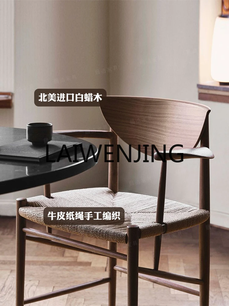 RWJ Solid Wood Dining Chair Italian Danish Braid Rope Armchair image 5
