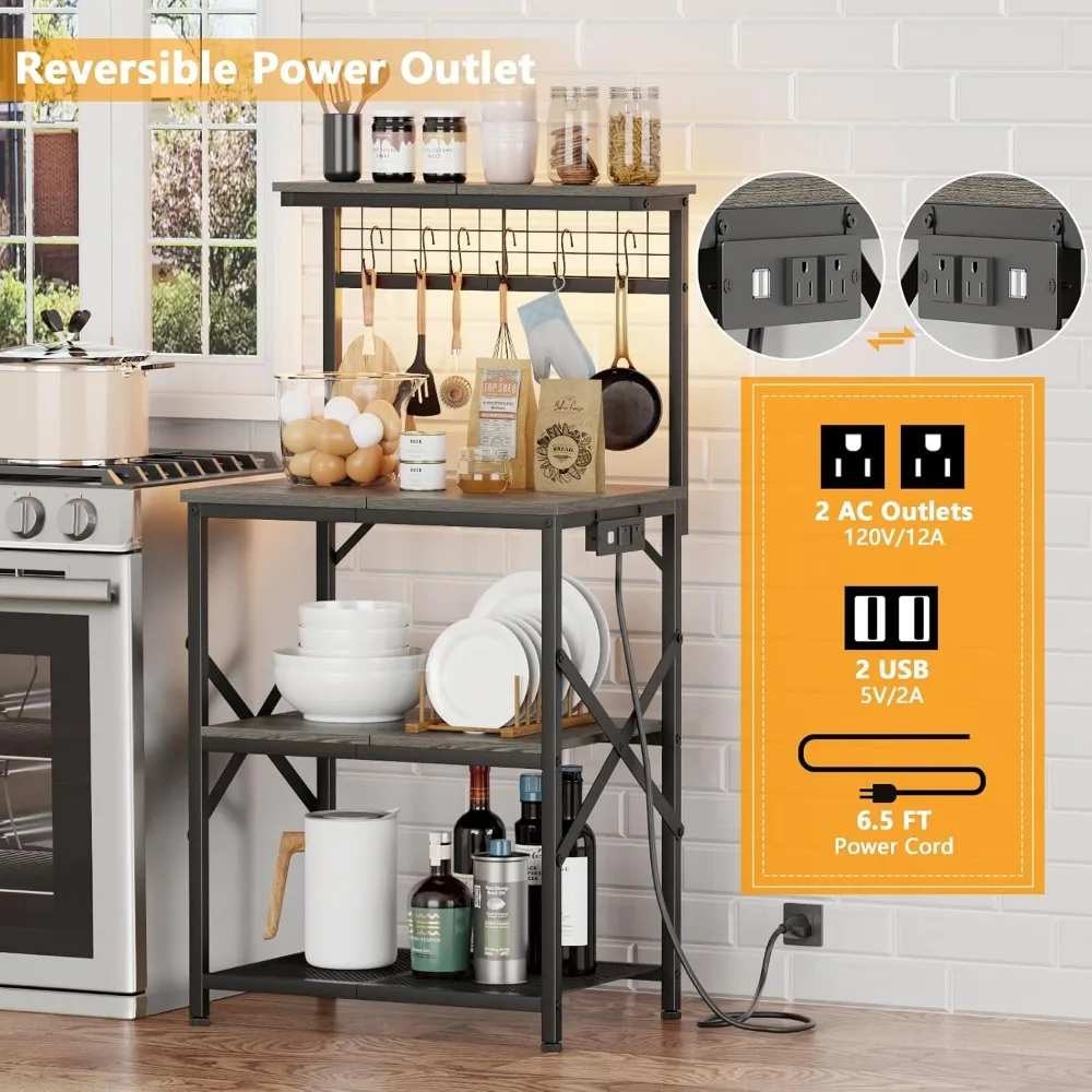 with Power Outlet and LED Light, Small Coffee Bar Station