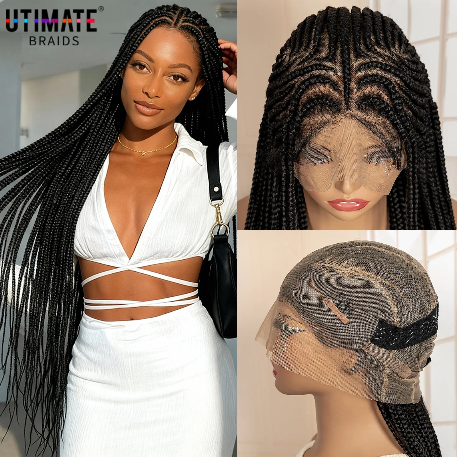 

African Hair Wig Synthetic Full Lace Knotless Box Braided Wig for Balck Women 36 Inches Lace Frontal Cornrow Braiding Wig