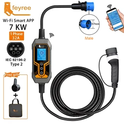 Fey123-Chargeur EV portable Vope2, boîtier mural EVSE, charge de synchronisation intelligente, contrôle du courant réglable, Wi-Fi, maison et extérieur, 32A, 7KW