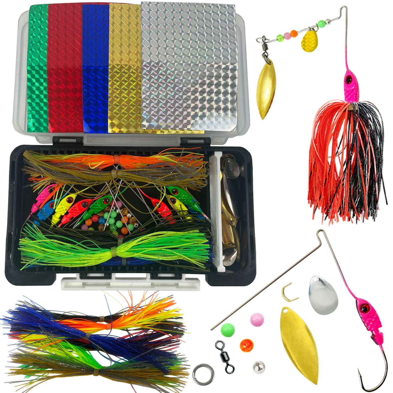 

FREE FISHER Fishing Buzzbaits DIY Kit,148pcs/Lot Metal Sequins Spinnerbaits Materials,Rubber Skirts,Beads Swivels Accessories