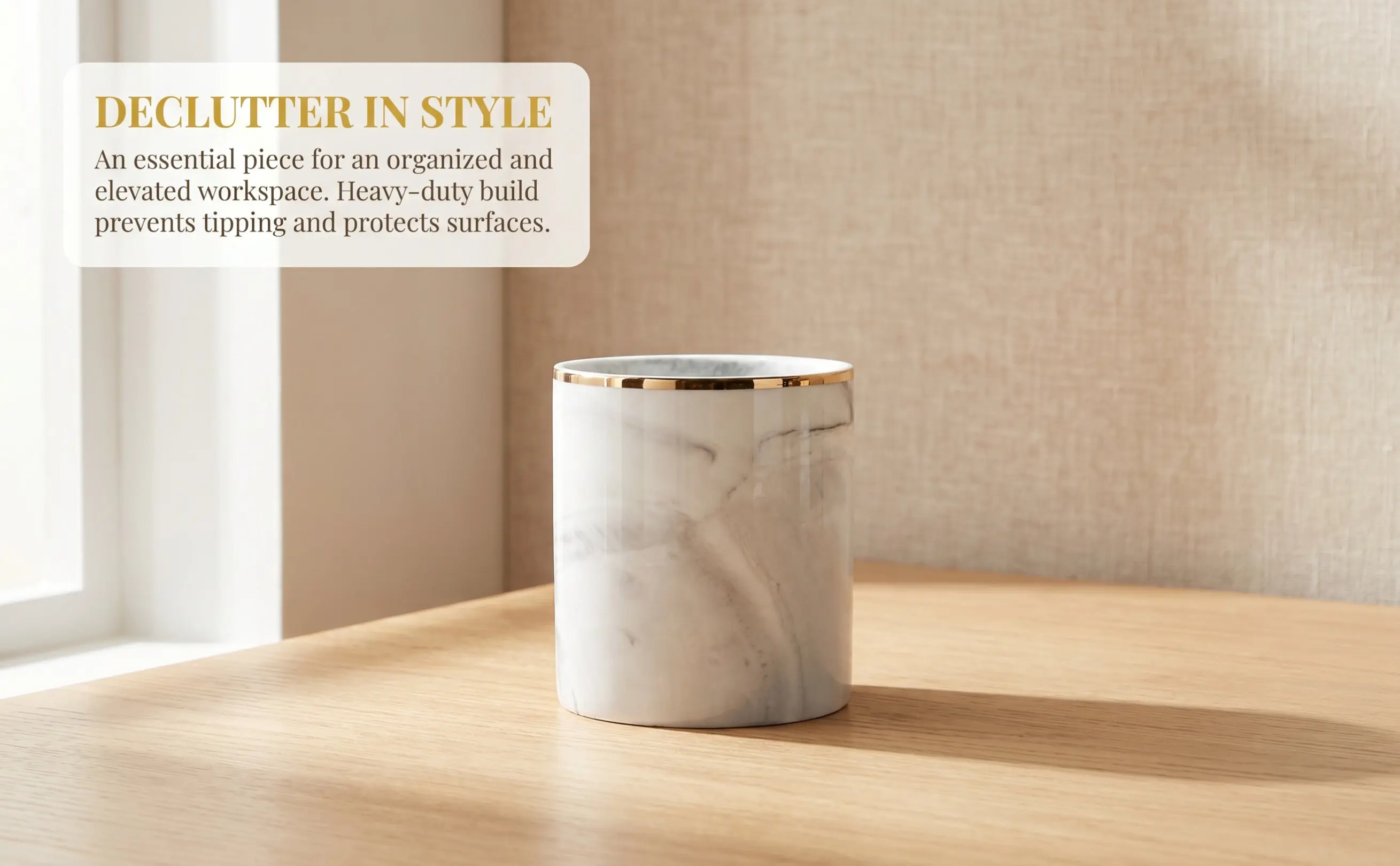 Elegant Marble Pen Holder Desk Organizer Non Slip Crack Resistant Pencil Cup for Makeup Brushes Pens Pencils Rulers Scissors